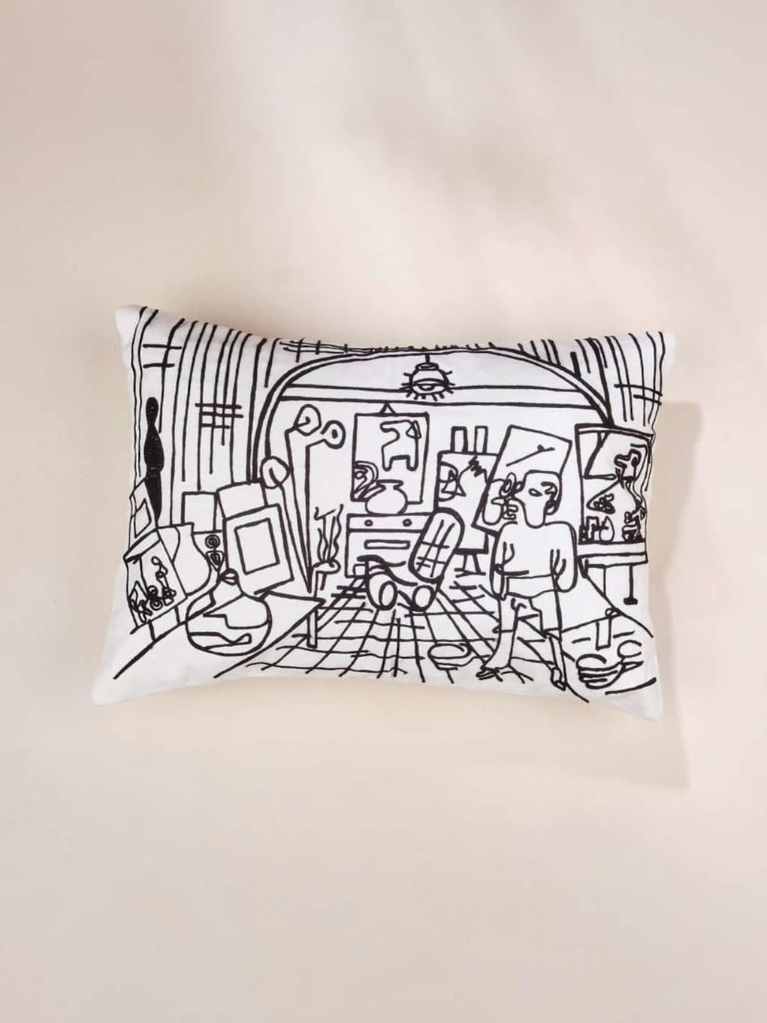 FREEDOM TREE 1Piece White Abstract Embroidered Cotton Rectangle Cushion Cover