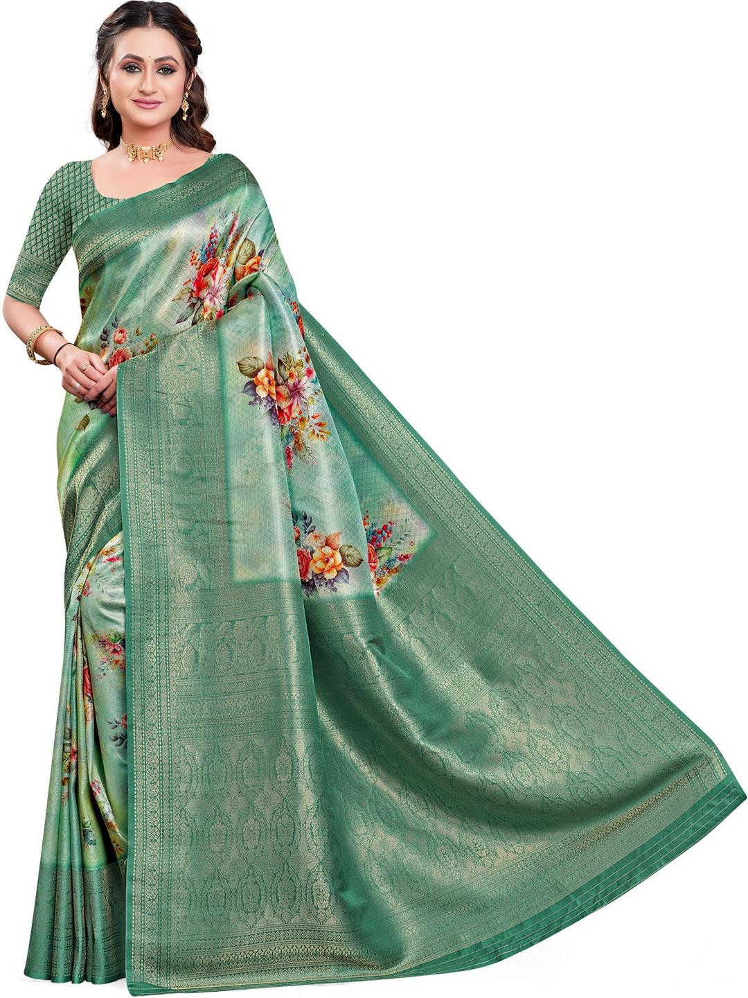 PARVOTSAV Turquoise Blue Art Silk Saree