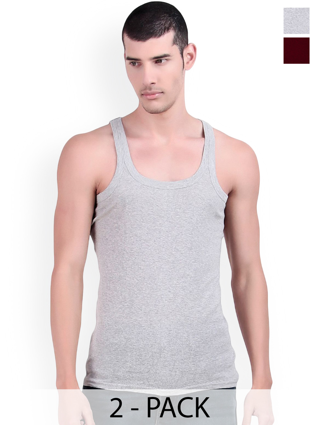 inner element Pack Of 2 Cotton Ribbed Gym Vests 111_GYMVEST_PK2_MAROON_GREY_