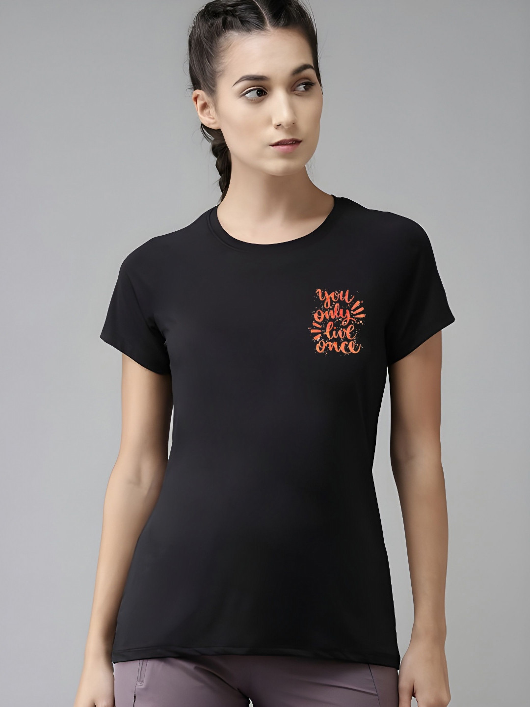 Black and Orange Typography Round Neck Regular Fit T-shirt