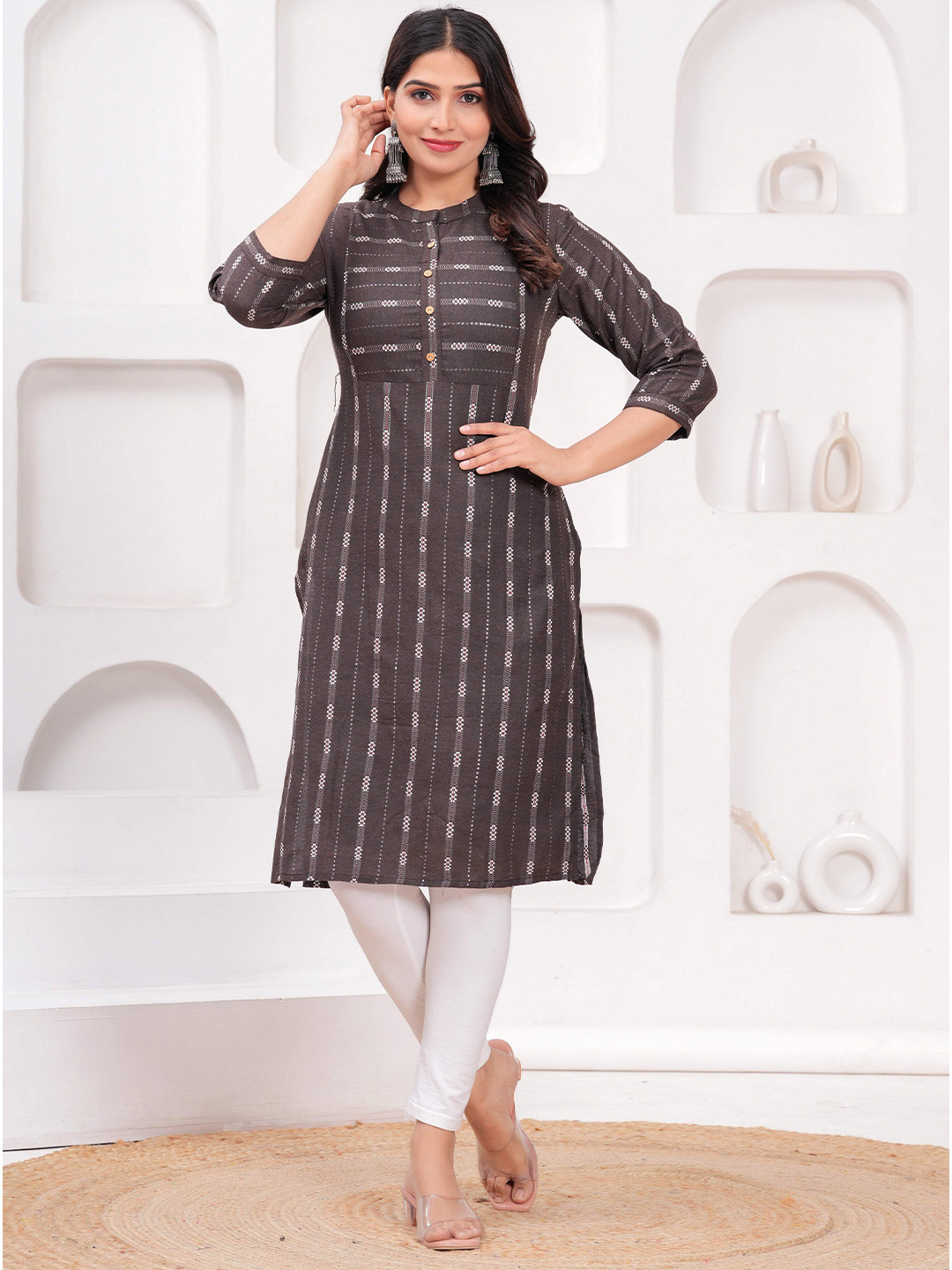 VCJ Ethnic Motifs Printed Mandarin Collar Straight Kurta