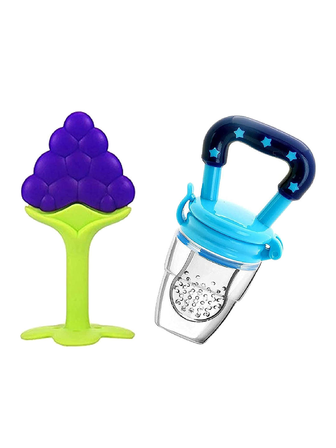 Joy Buzz Kids Set Of 2 Baby Food Feeder With Teether - Blue & Purple