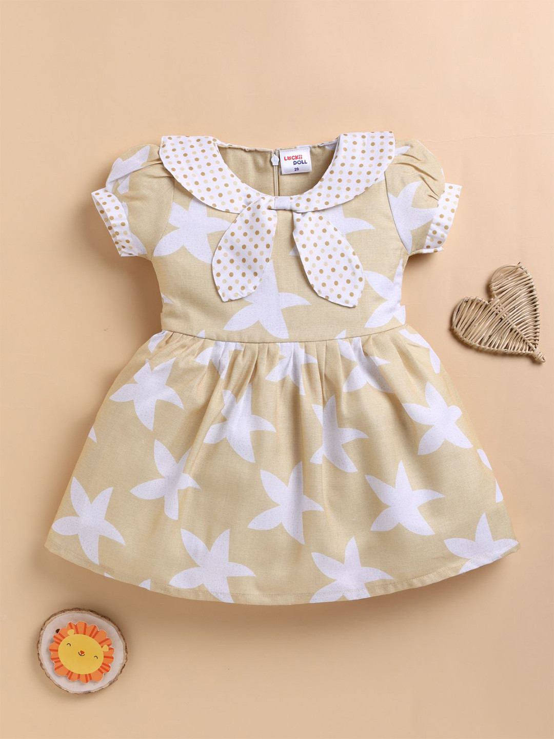 LACKii DOLL Girls Star Printed Waist Tie-Up Fit & Flare Dress