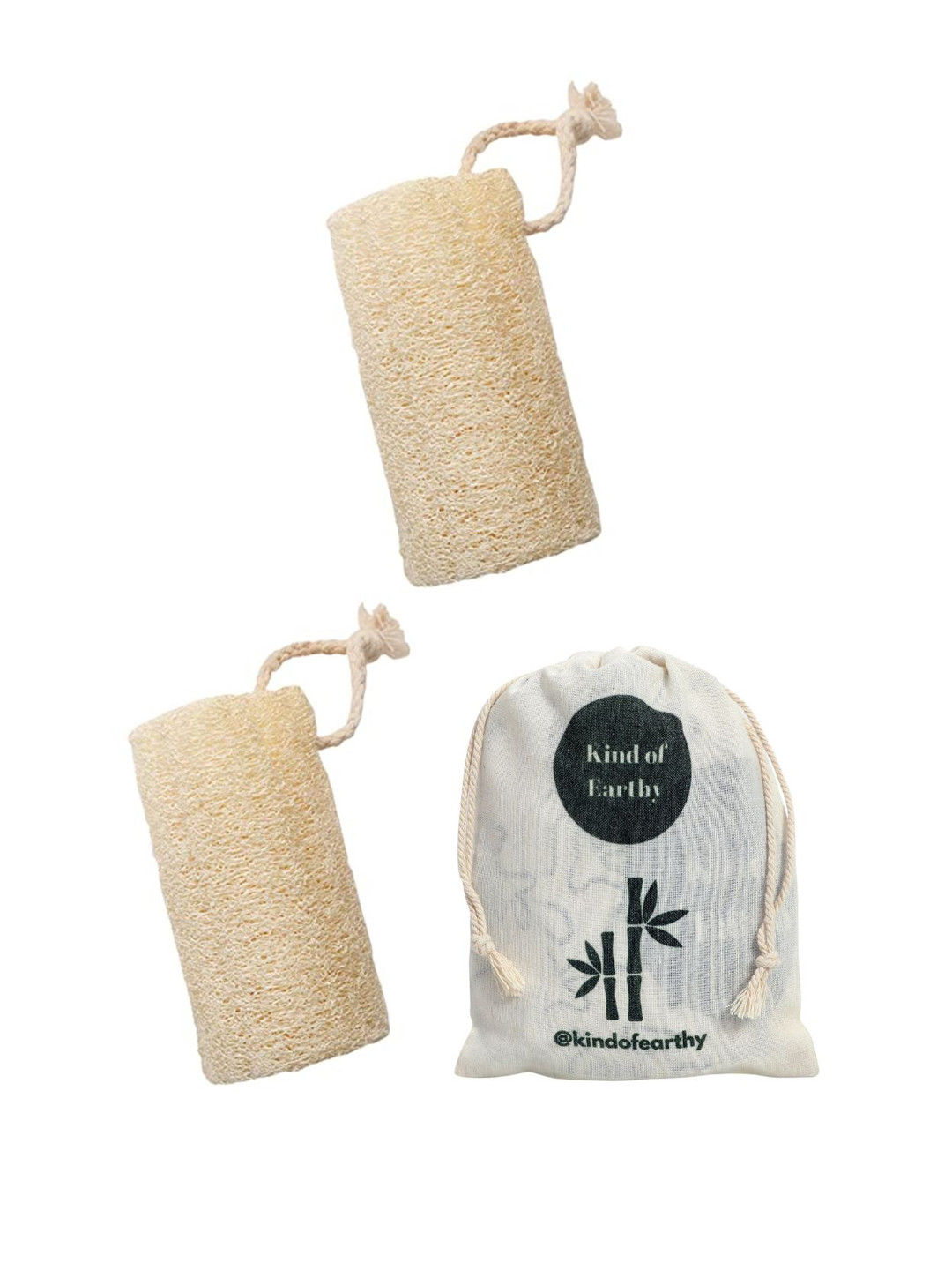 Kind of Earthy Set Of 2 Natural Gourd Plant Loofah With Reusable Potli Pouch