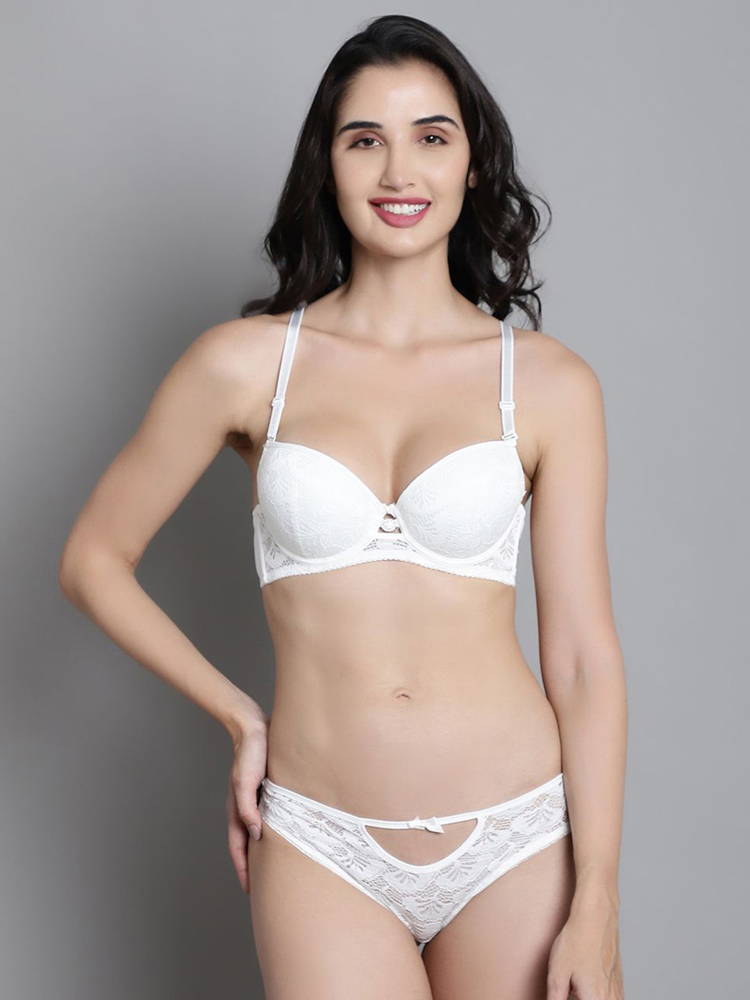 MAKCLAN Self-Designed Lightly Padded Stylized Lace Fore Front Bomb Lingerie Set SK1706LWS