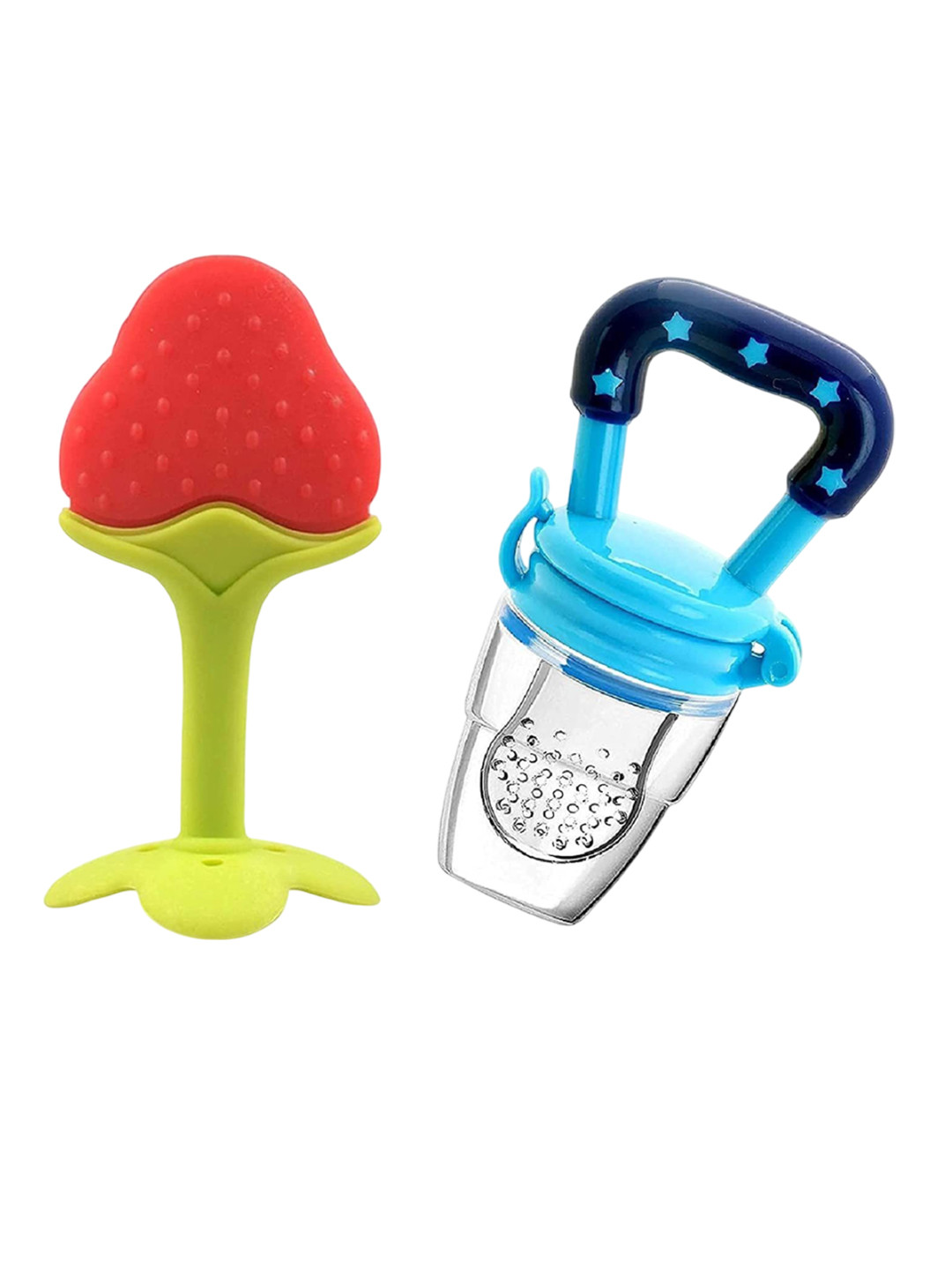 Joy Buzz Kids Set Of 2 Baby Food Feeder With Teether - Blue & Red
