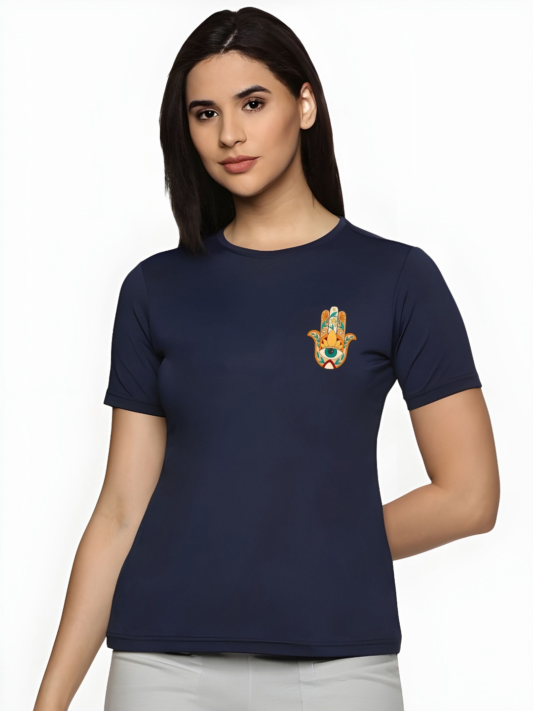 Navy Blue Round Neck Graphic Casual Regular Fit T-shirt