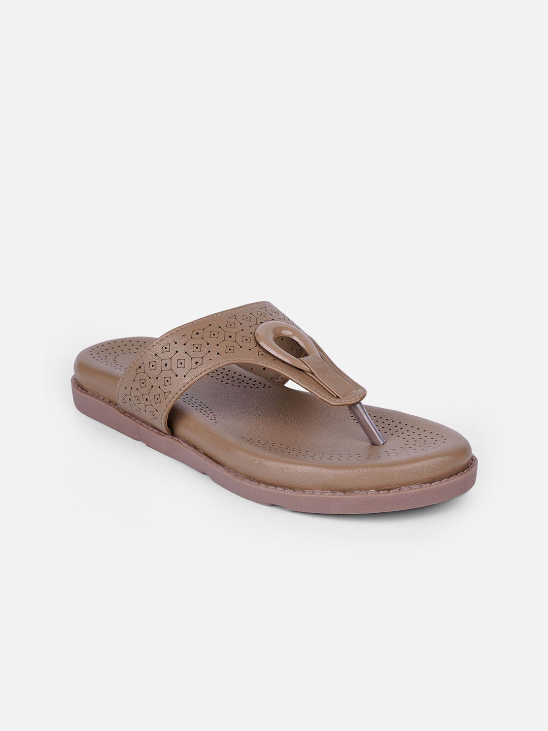 iD&U Chiku Women Textured T-Strap Flats with Laser Cuts