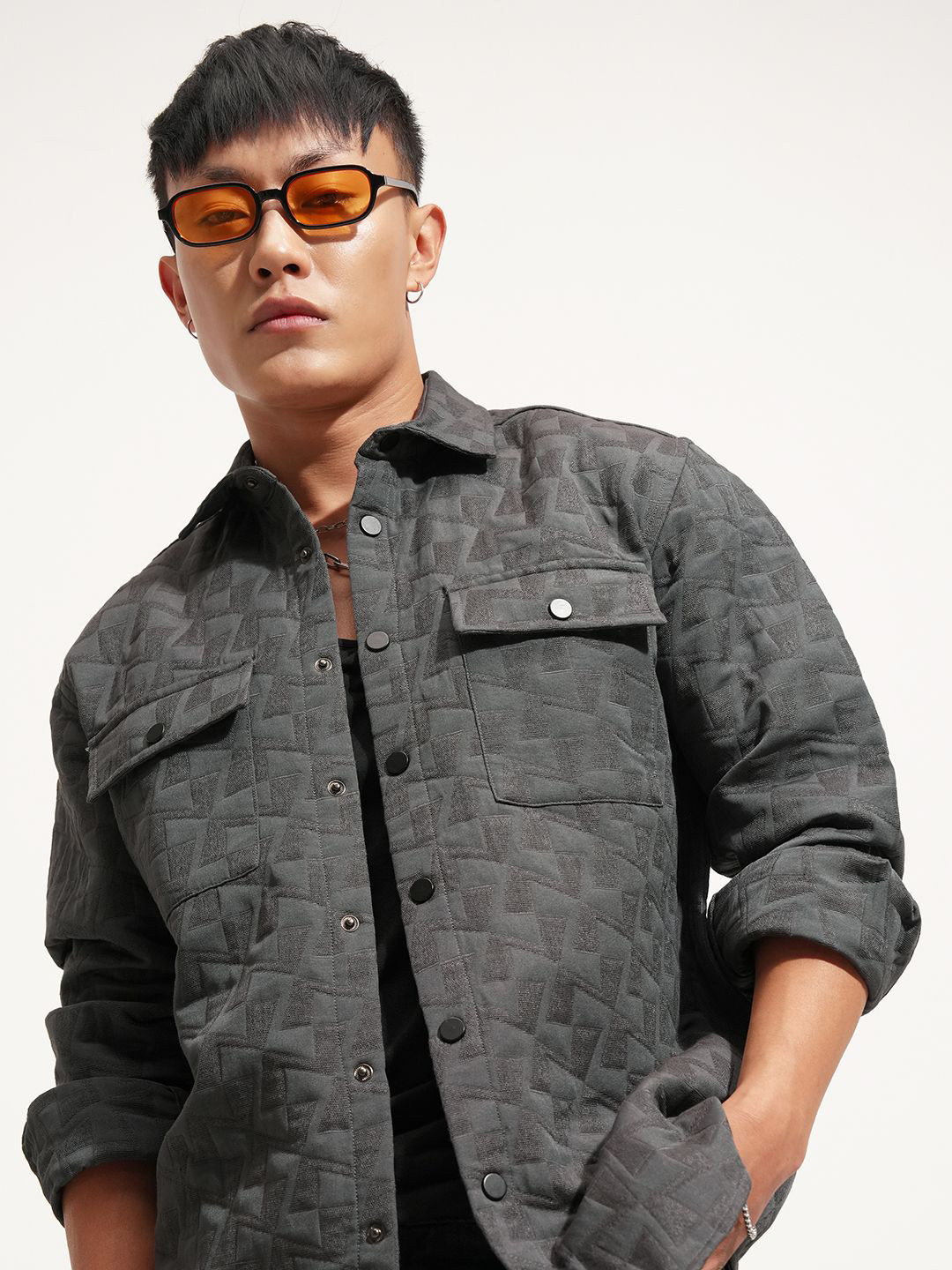 HIGHLANDER Men Relaxed Fit Textured Spread Collar Casual Shirt