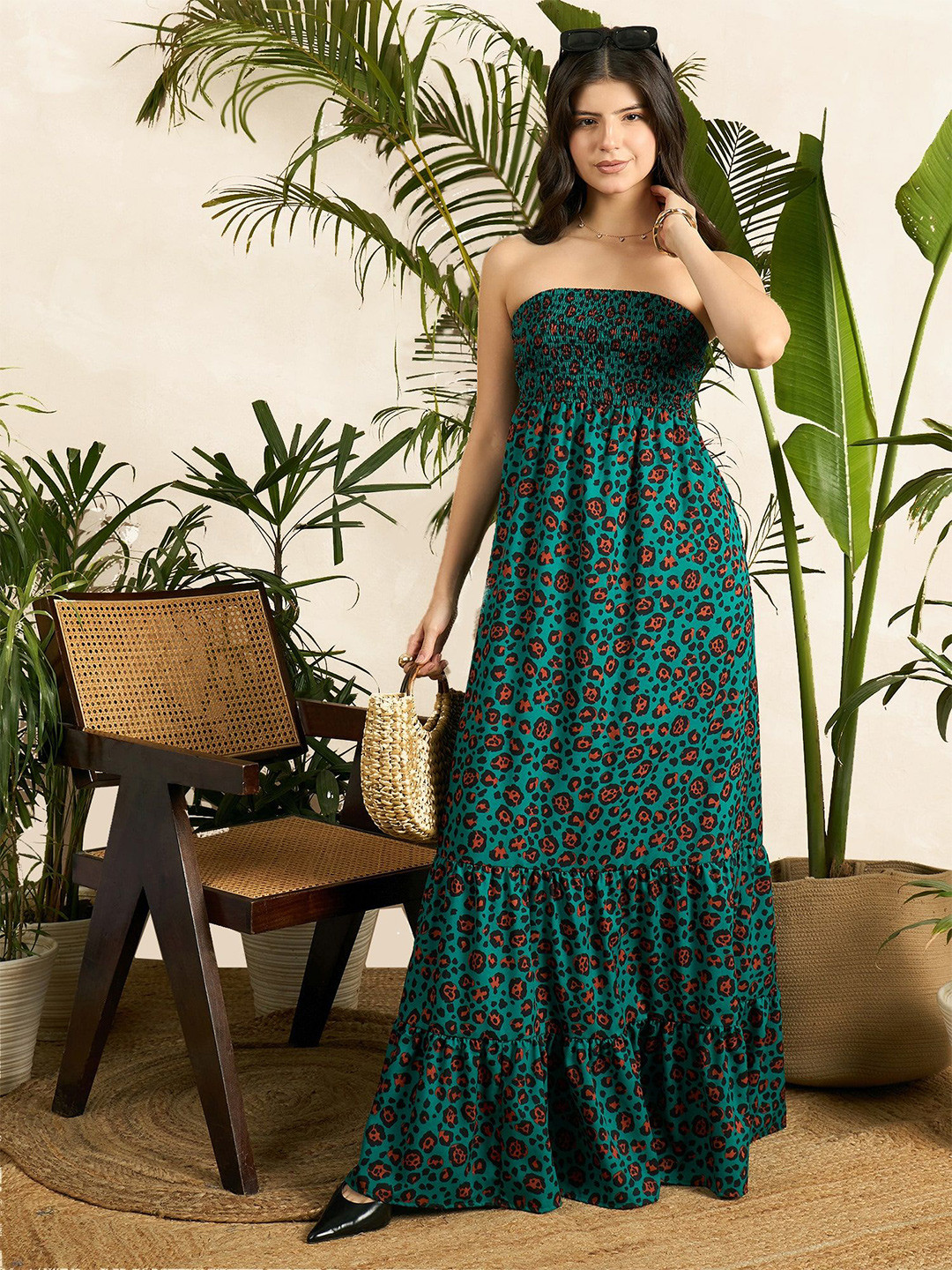 Uptownie Smocked Bandeau Tiered Maxi Dress