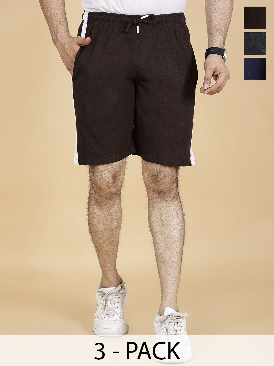 STARFOX Men Pack Of 3 Mid-Rise Cotton Shorts