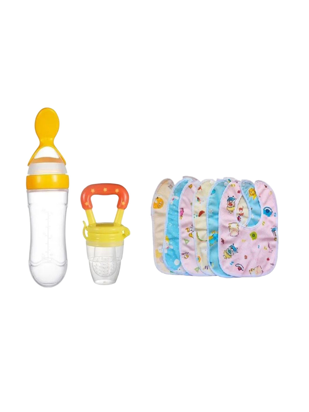Kritiu Kids New Born Feeding Starter Kit With 6 Cotton Waterproof Bibs - Yellow