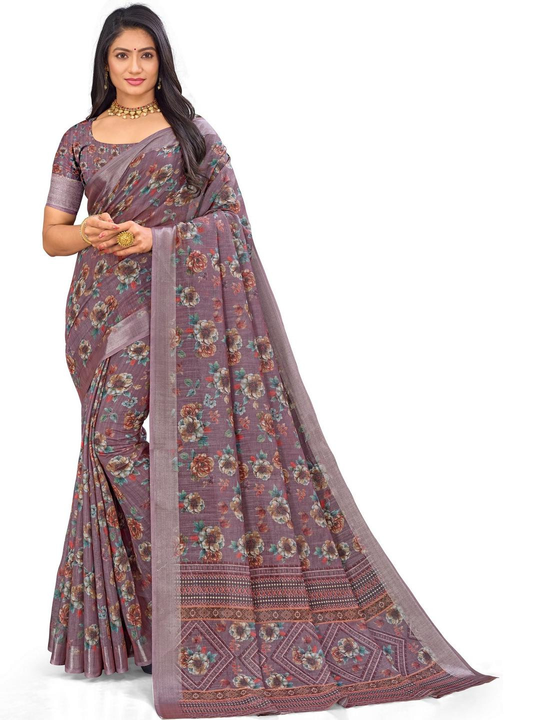 PARVOTSAV Brown Linen Blend Saree