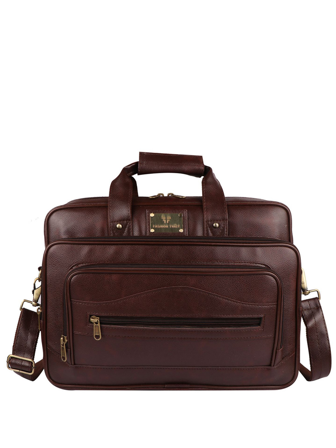 Fashion Twist Men Vegan Leather Padded Laptop Bag with Shoulder Strap