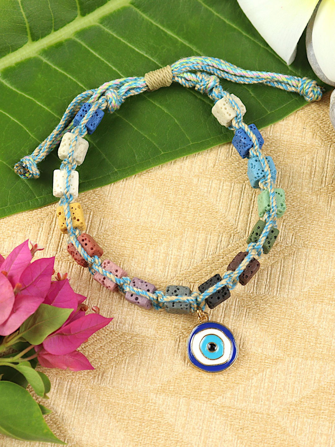 Asthetika Artificial Beaded Bracelet Evil Eye Rakhi With Roli Chawal