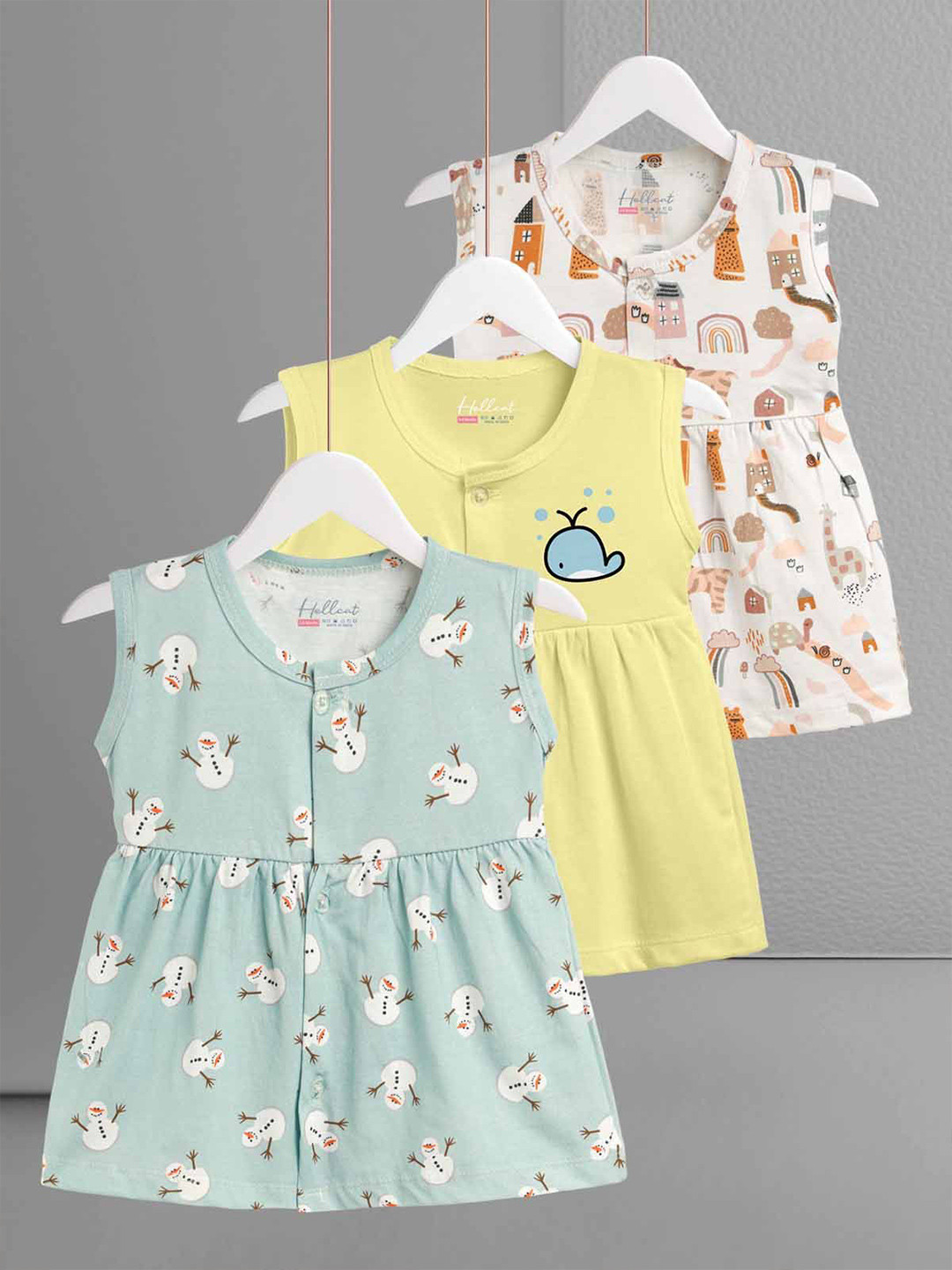 HELLCAT Girl's Pack Of 3 Graphic Printed Sleeveless Cotton A-Line Dress