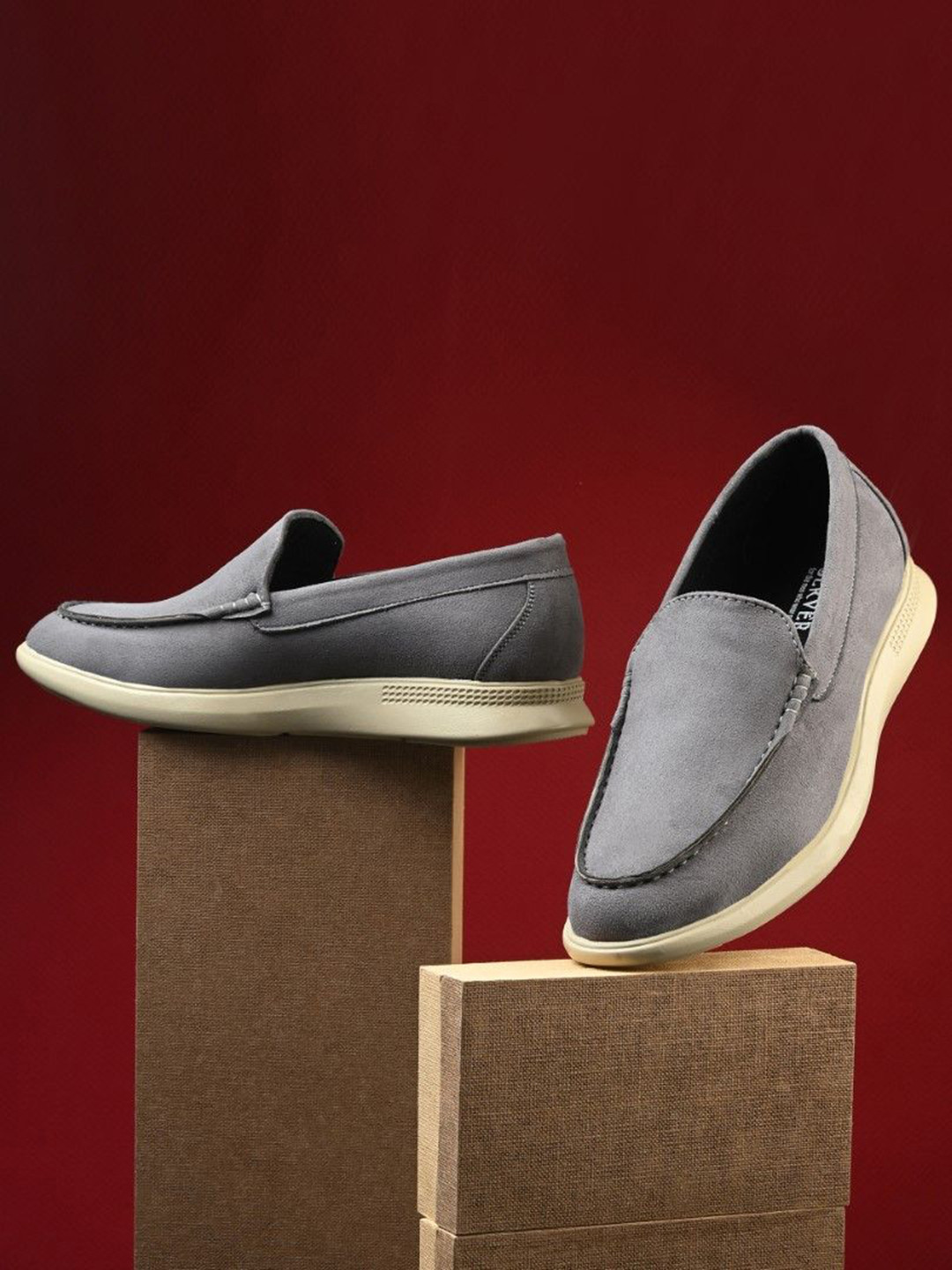 SERVER Men Slip-On Raw Stitch Vintage Casual Loafers