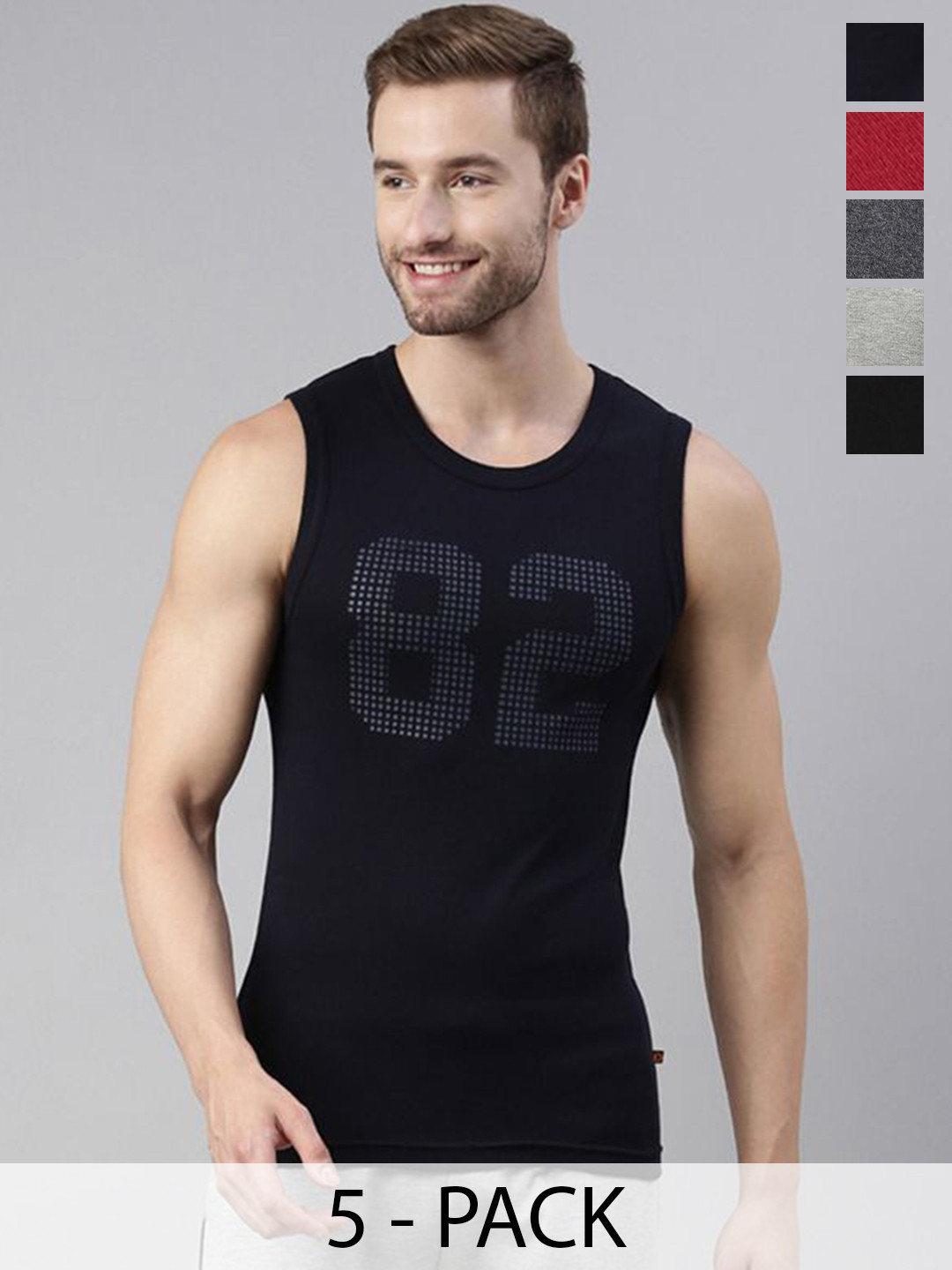 DIXCY SCOTT MAXIMUS Pack Of 5  Printed Pure Cotton Gym Vests MAXGV16 TURBO-VST-1/5