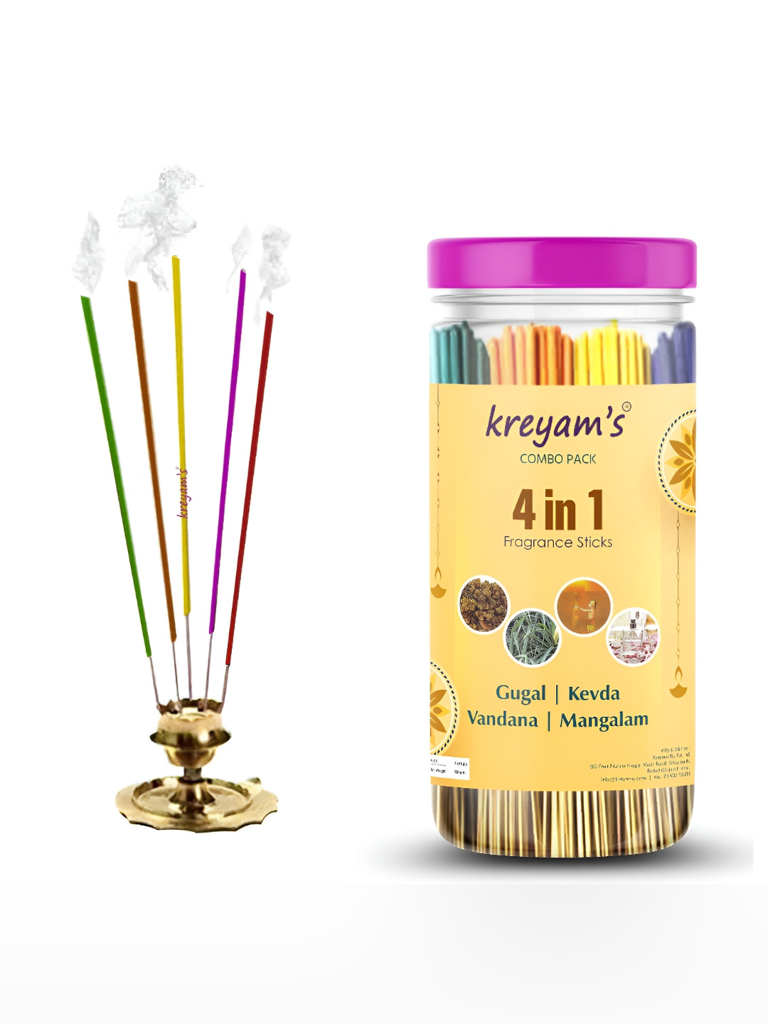 kreyam's Yellow & Green 4 In 1 Fragrance Pooja Incense Sticks