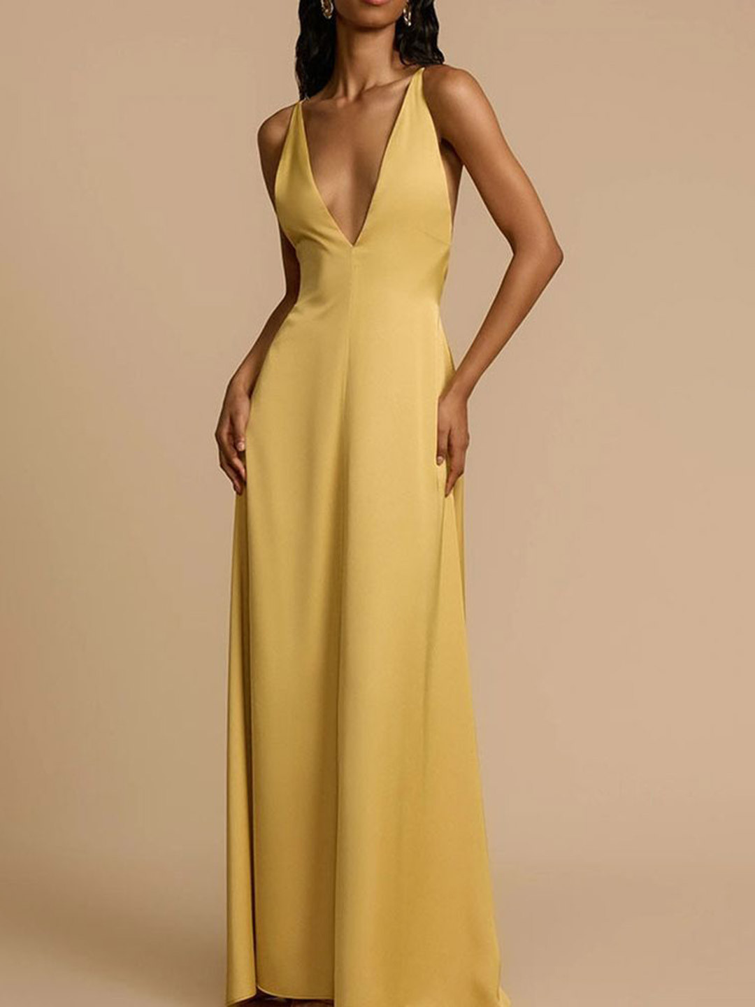 LULU & SKY Women Plunge Neck Backless Beaded Strap Maxi Dress