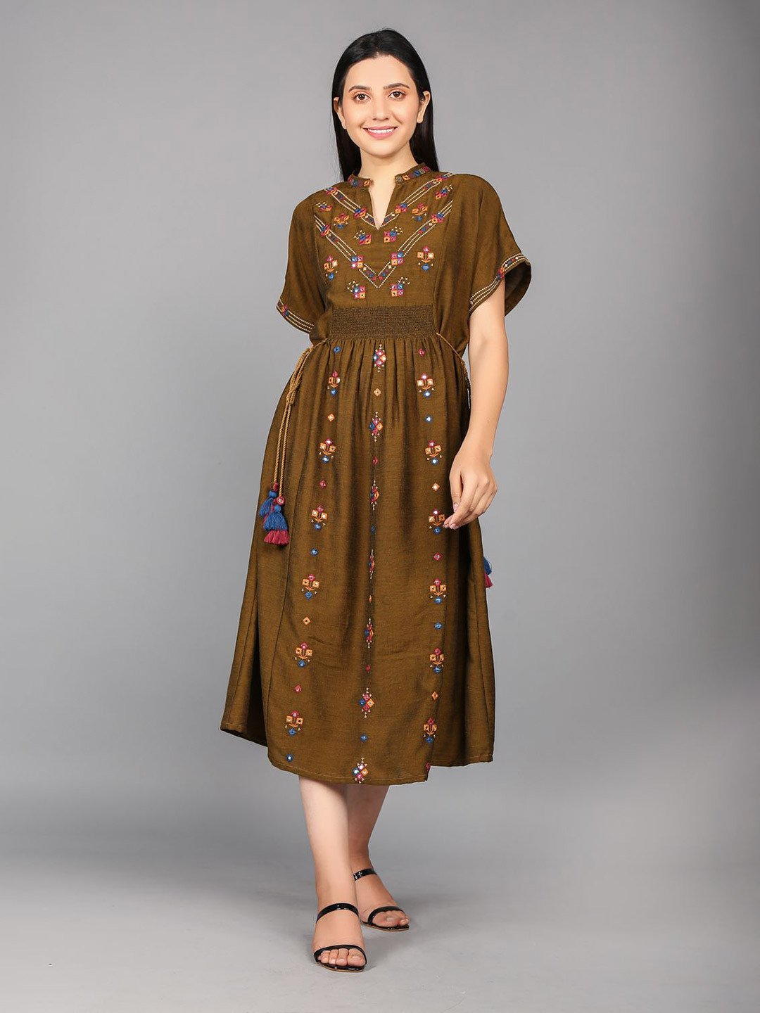 STIL O STITCH Women Ethnic Motifs Embroidered Smocked Fit & Flare Dress