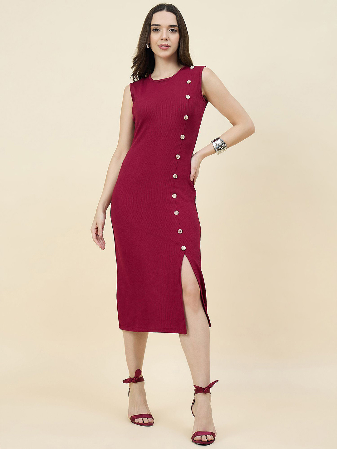 aayu Women Round Neck Sheath Midi Dress
