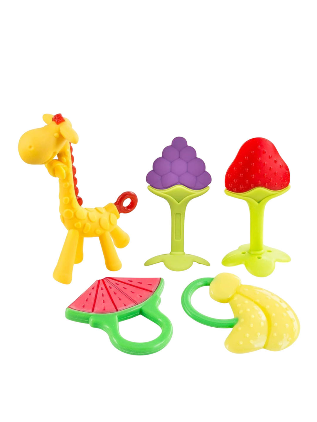Joy Buzz Kids Set Of 5 Giraffe Rattle & Fruit Teether - Yellow & Green