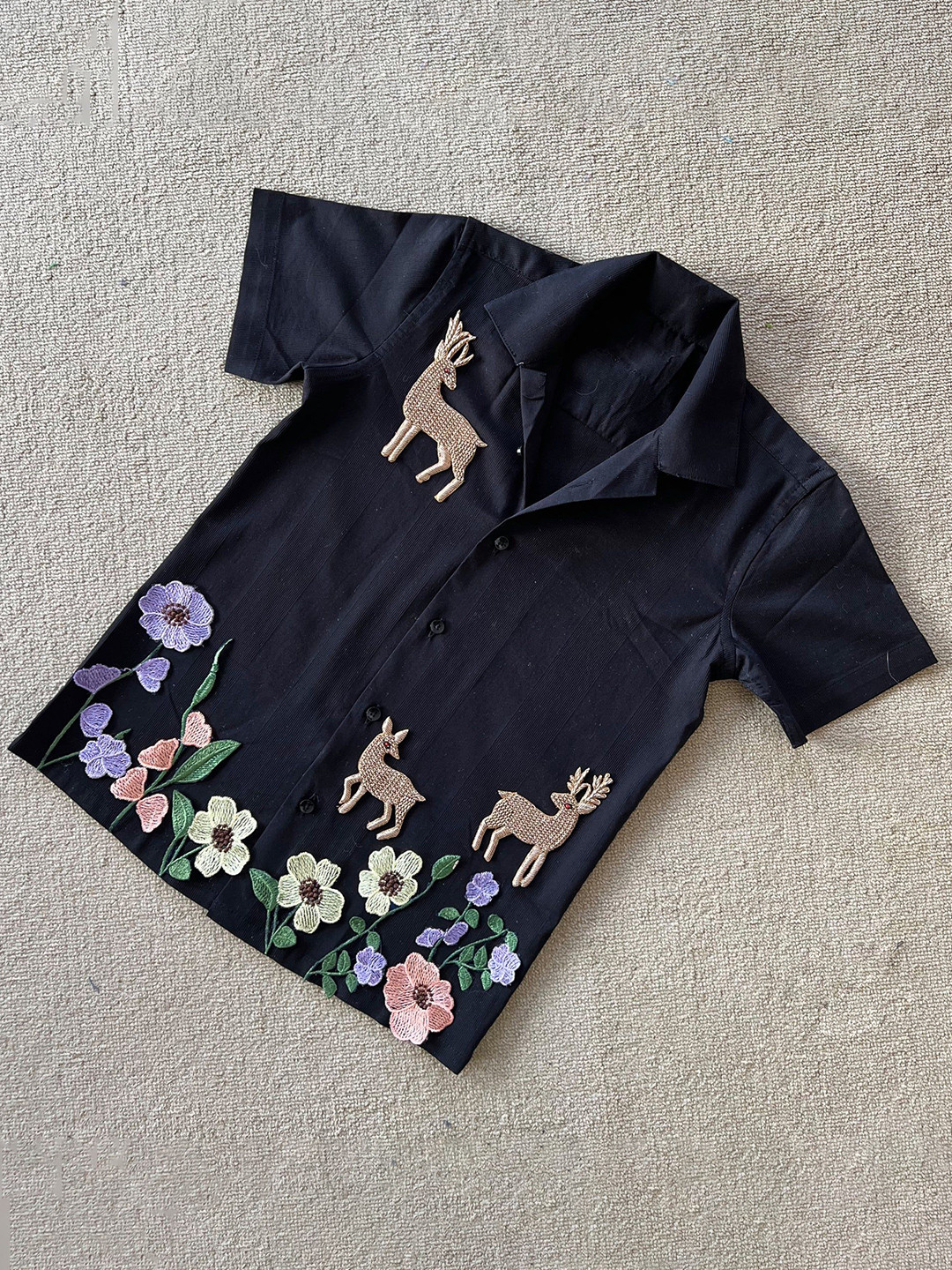 BabyTeen Fashion Boys Forest Embroidered Spread Collar Cotton Casual Shirt