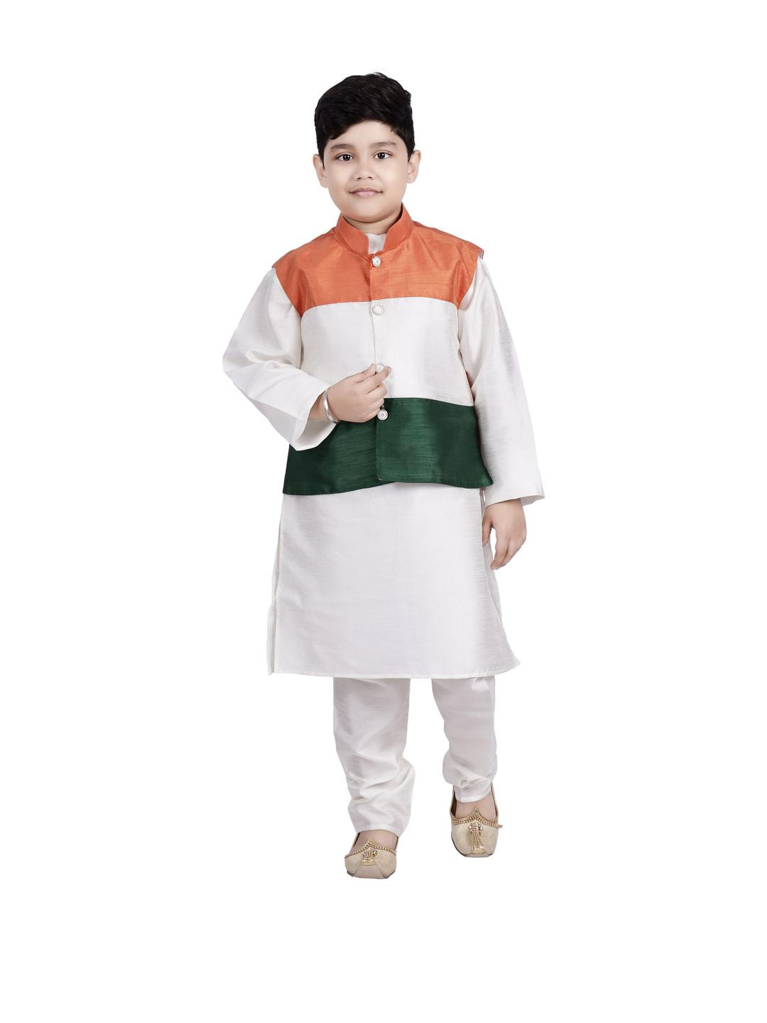 Smuktar Garments Boys Kurta & Pyjamas With Tri Colour Nehru Jacket Clothing Set
