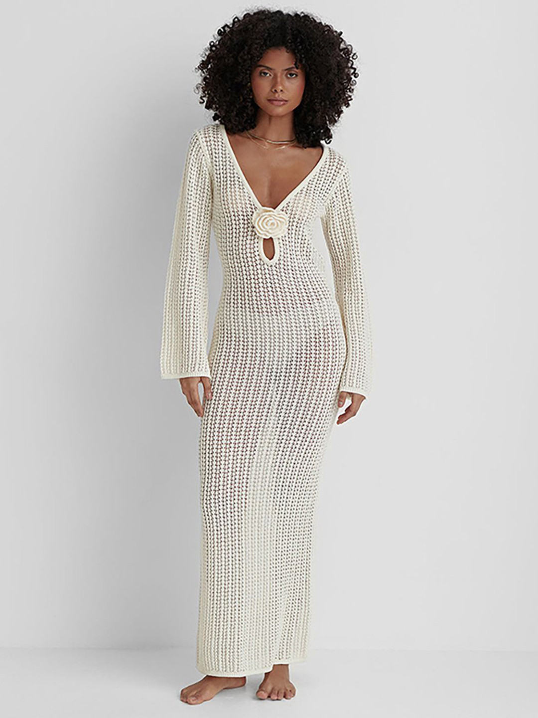 JC Mode Self-Designed Keyhole Neck Tie-Up Maxi Swimwear Cover Up Top