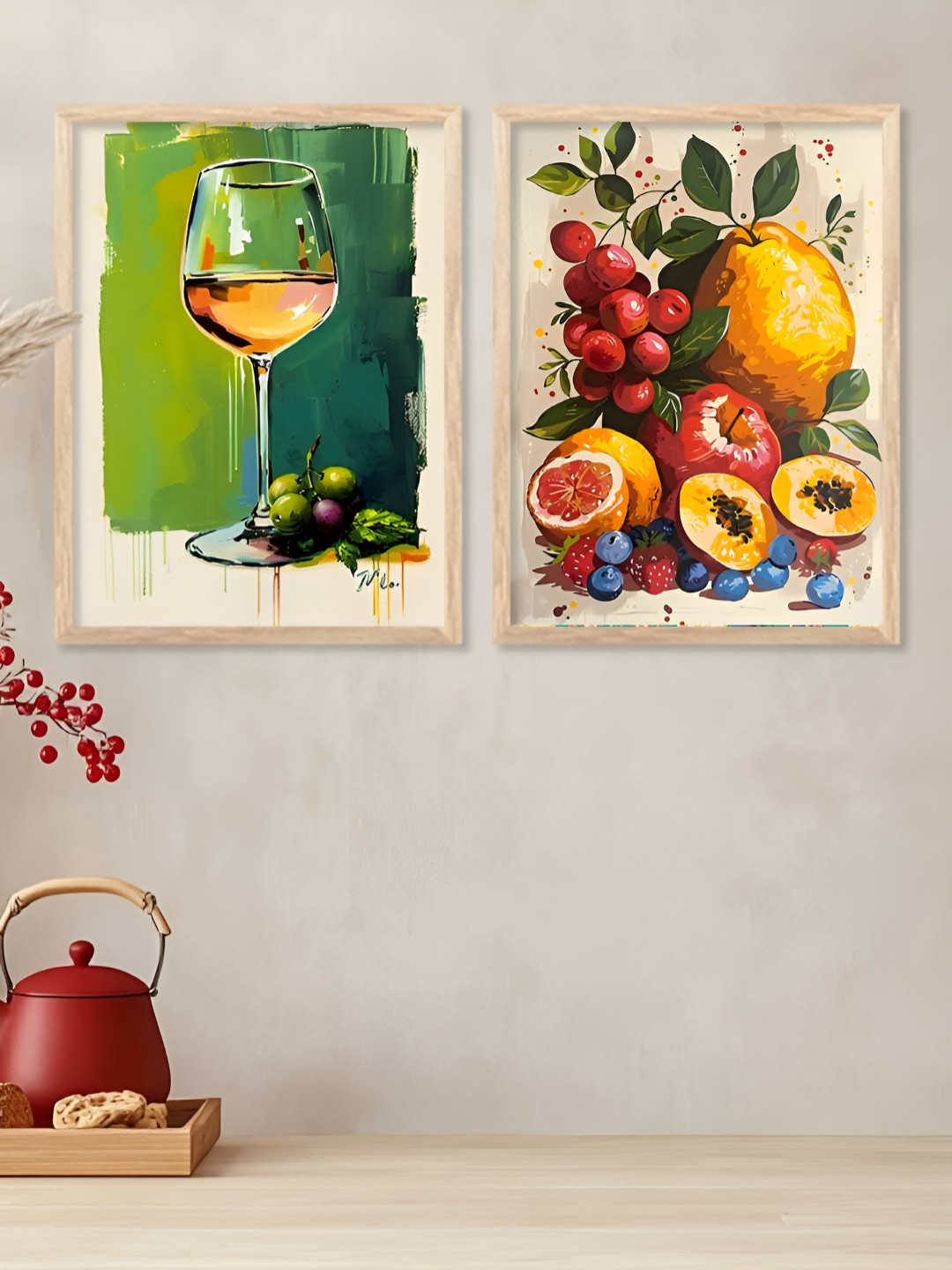 Kotart Brown & Orange 2 Pieces Restaurant Wooden Wall Arts