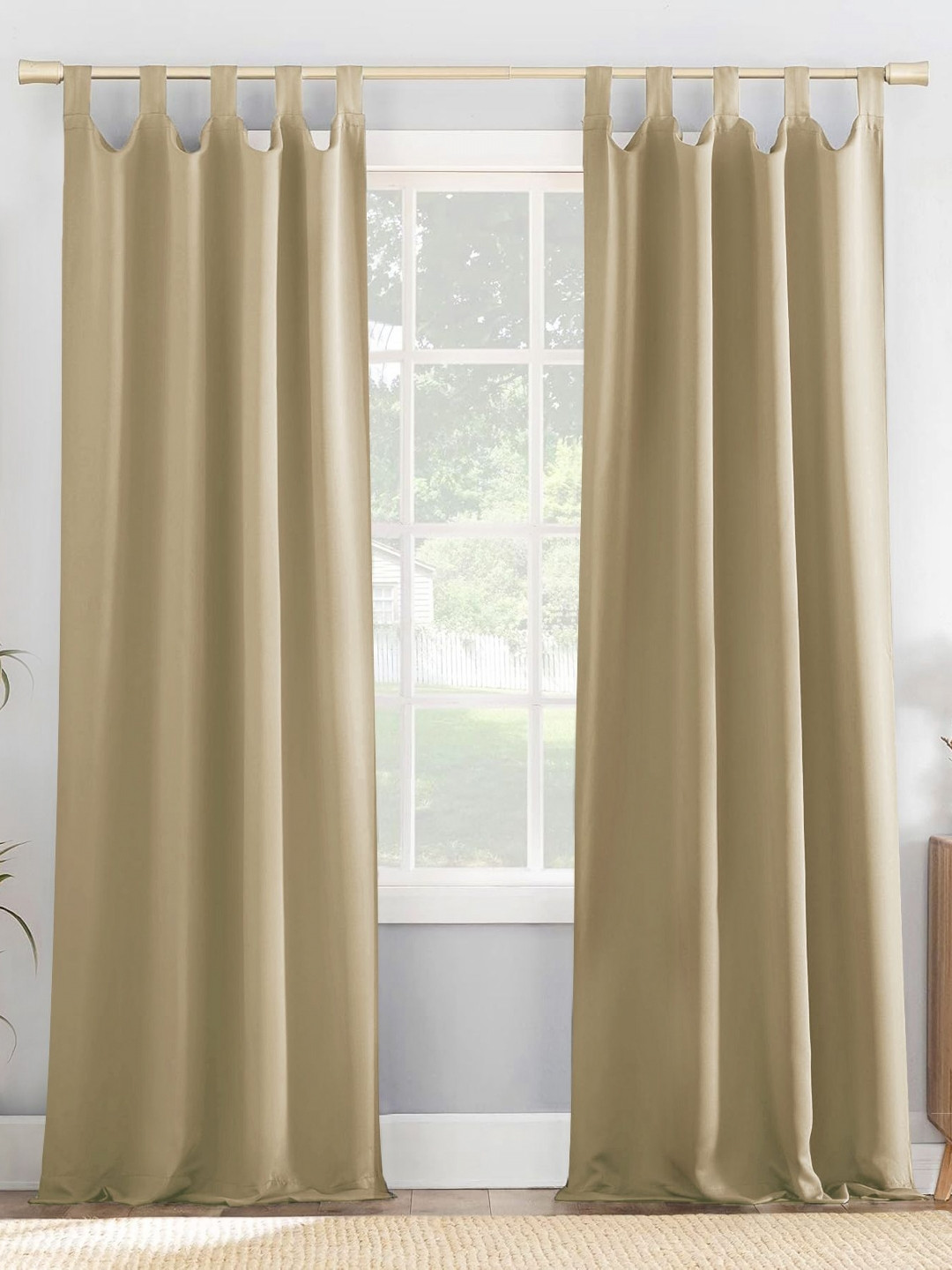 HOMEMONDE Beige 2 Pieces Blackout Door Tab Top Curtains