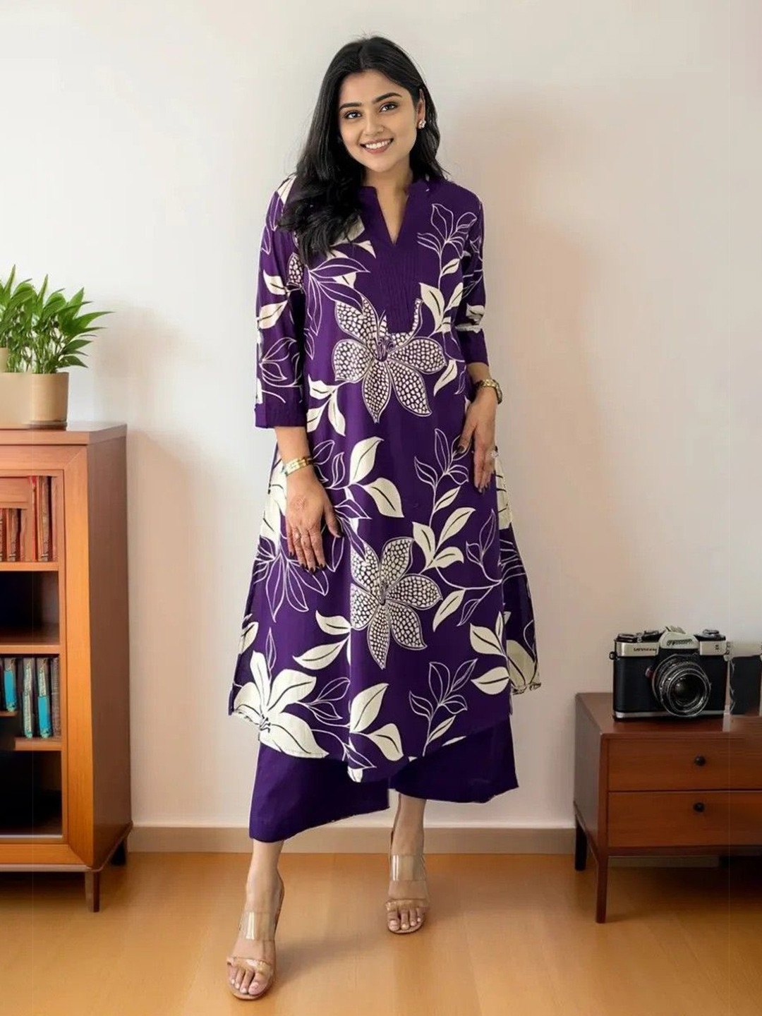 Anara Women Ethnic Motifs Print A-Line Kurta with Palazzo