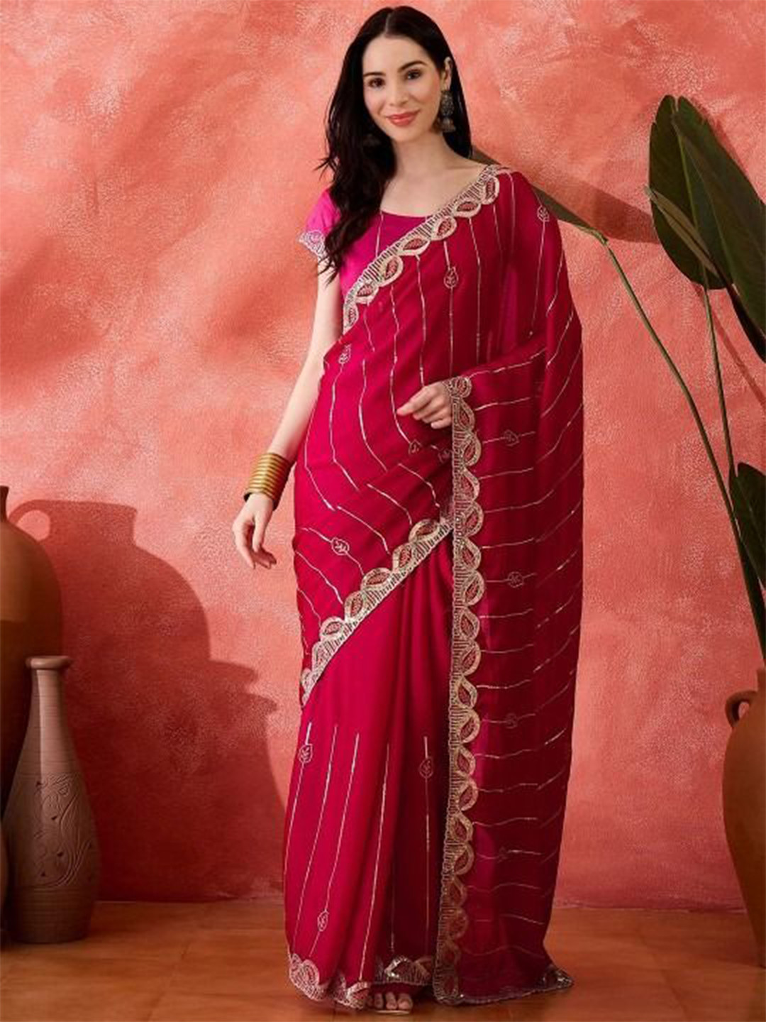 Kandora Embellished Embroidered Beads and Stones Pure Chiffon Saree