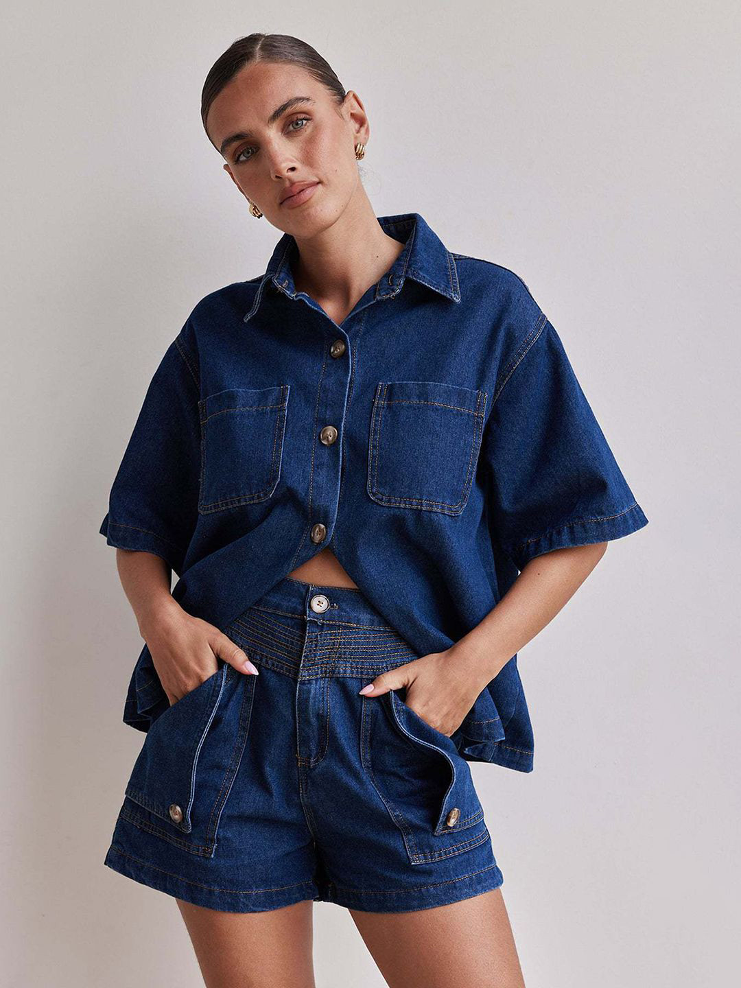 JC Mode Short Sleeve Oversized Shirt With Shorts