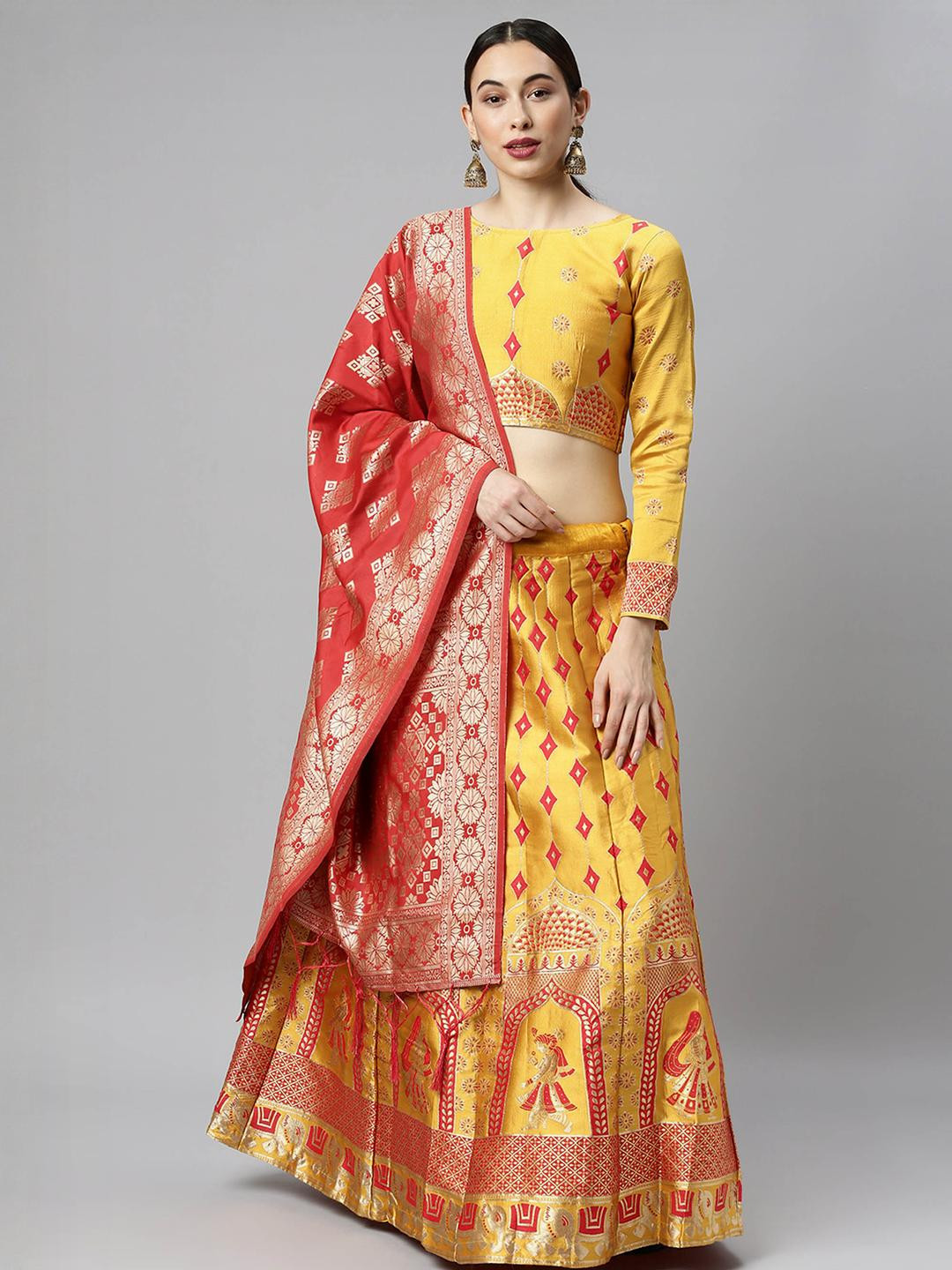 Mr Y Banarsi Silk Semi-Stitched Lehenga & Unstitched Blouse With Dupatta