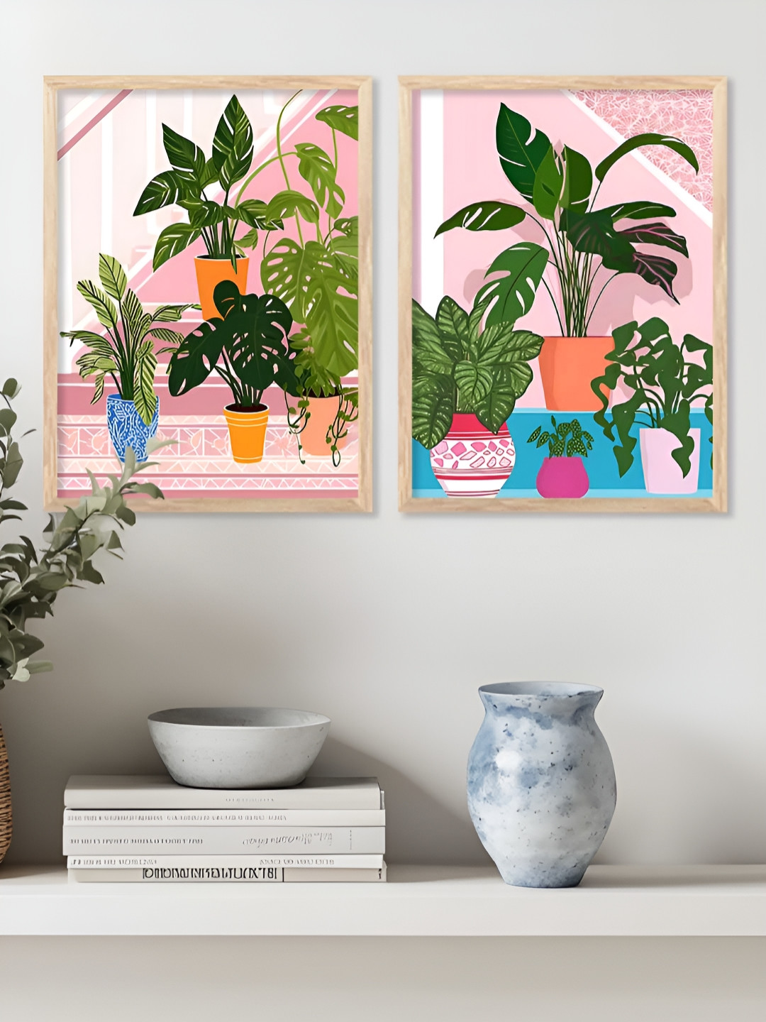 Kotart Brown, Pink & Green 2 Pieces Floral And Botanical Wooden Wall Arts