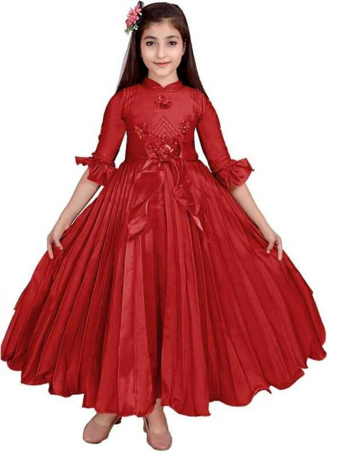 PRENA FASHION Red Flared Sleeve Satin Fit & Flare Maxi Dress