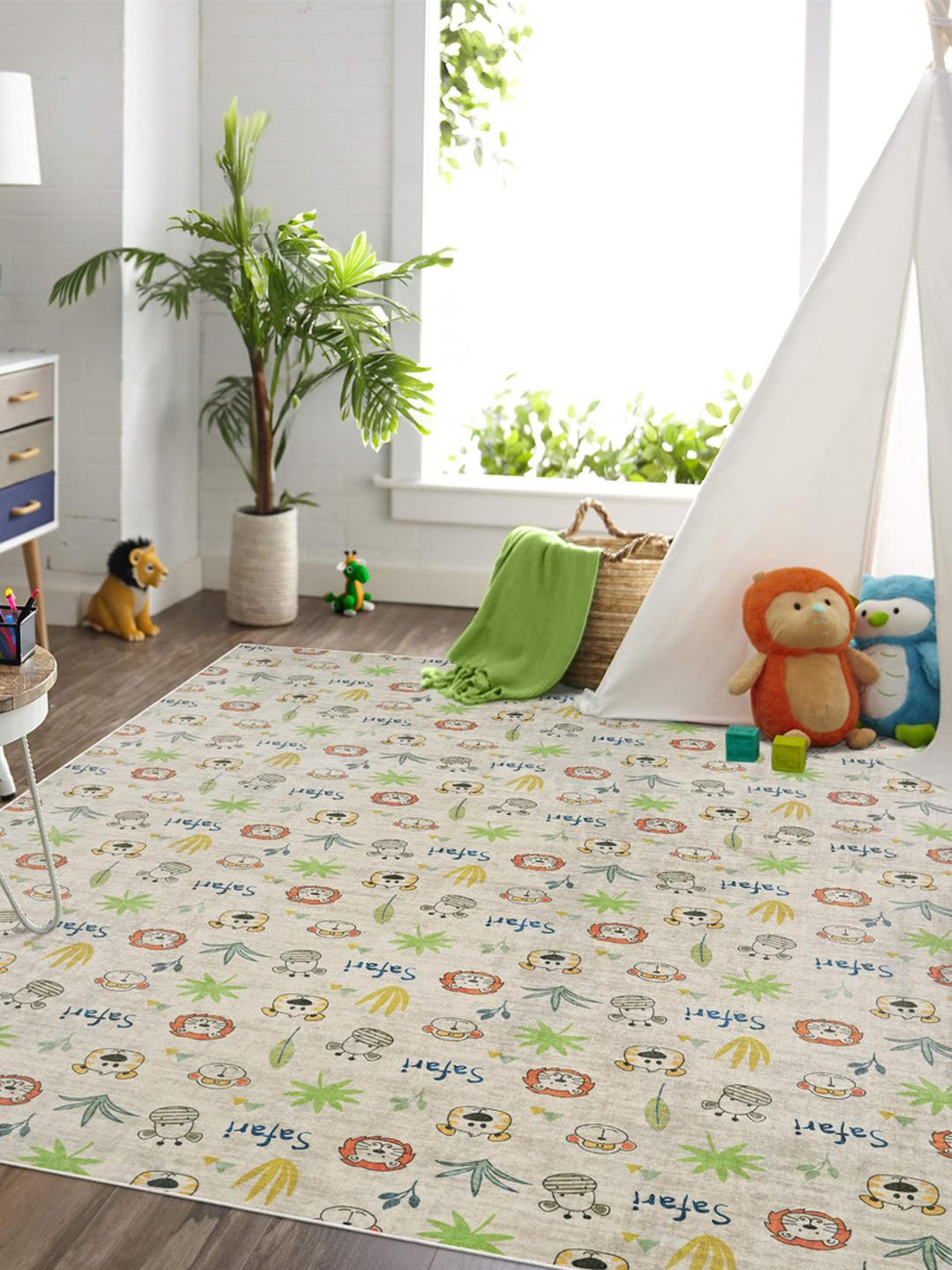 Kaleen India Beige Anti-Skid Polyester Washable Indoor & Outdoor Carpet for Home