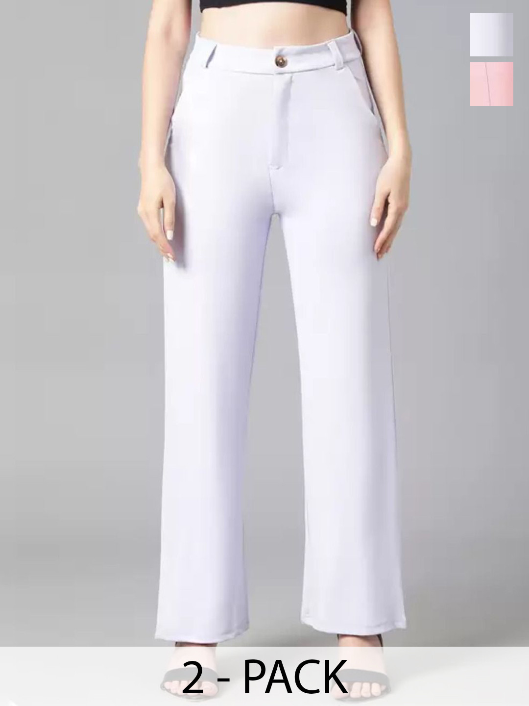 Brainbees Women Pack Of 2 Relaxed High-Rise Formal Trousers