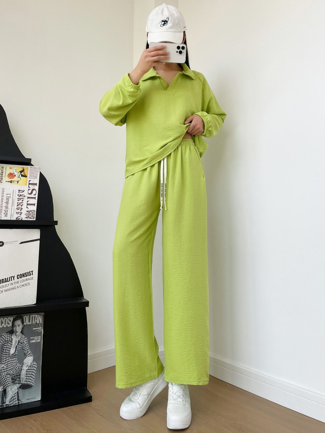 BAESD Women Shirt Collar T-Shirt With Trousers Co-Ords Set