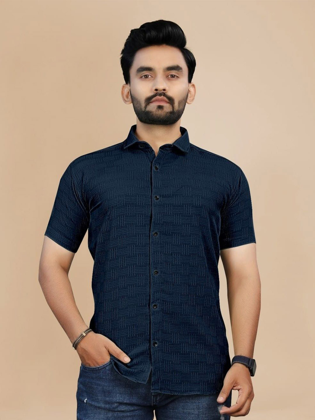 OQUENT Men Standard Fit Textured Casual Shirt