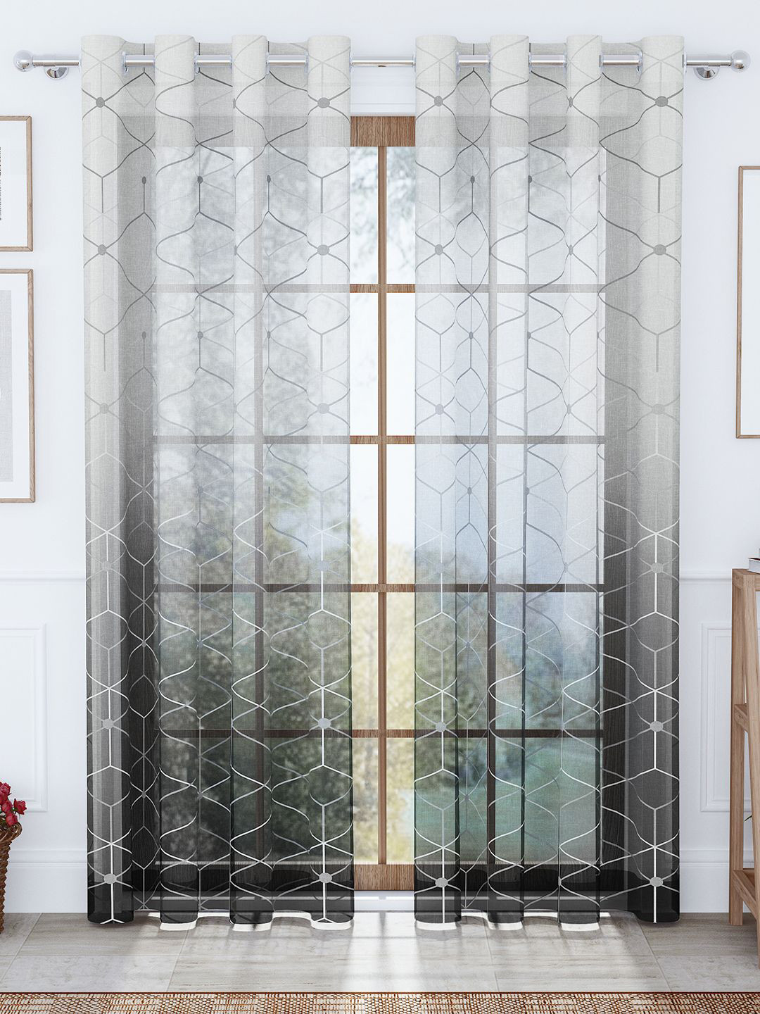 Story@home Set of 2 Geometric Sheer Door Curtain