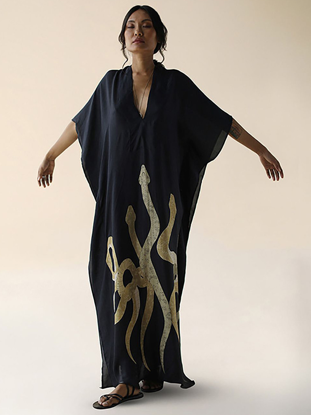 JC Mode Snake Printed V-Neck Maxi Cover Up Top