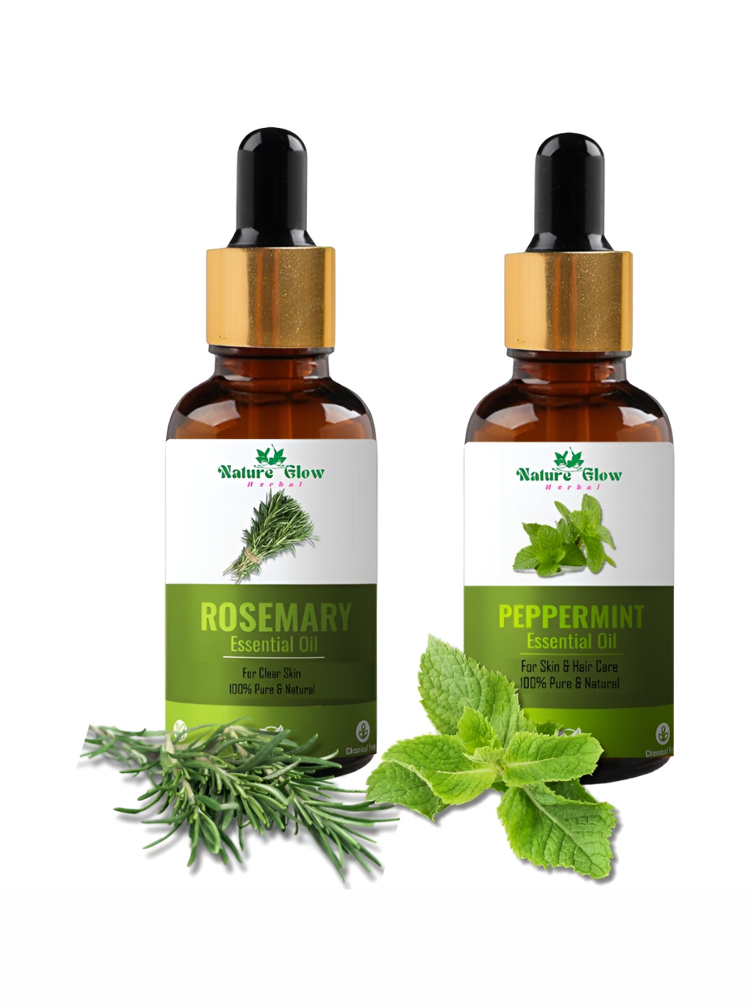 Nature Glow Herbal Set Of 2 Rosemary & Peppermint Essential Oils- 15ml Each