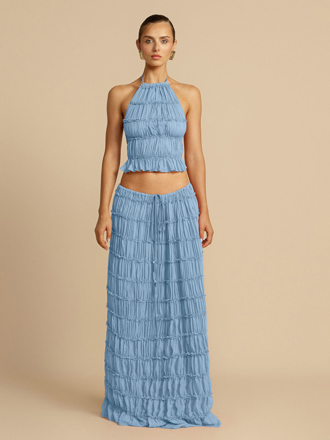JC Mode Self-Design Crop Top With Skirt