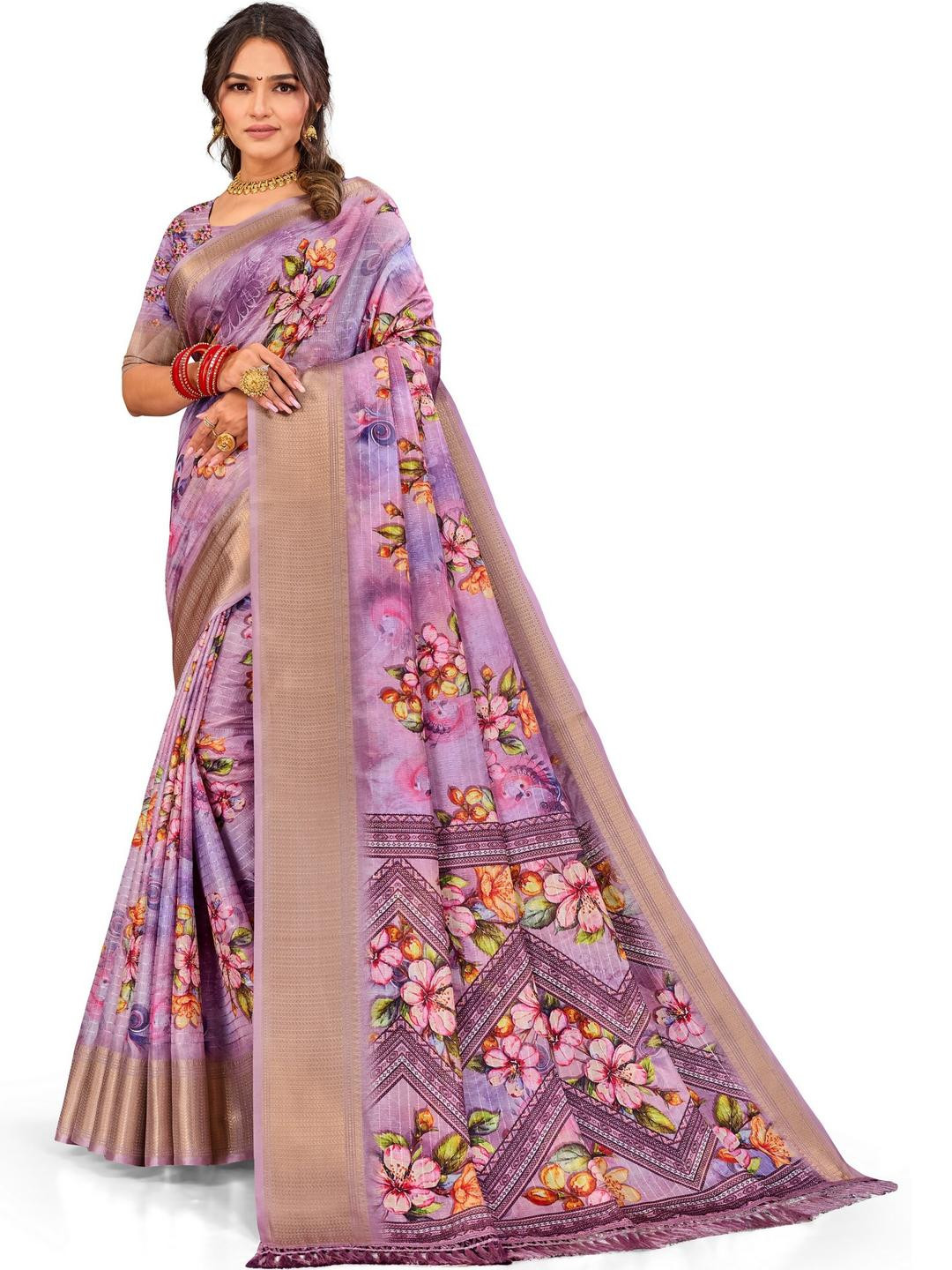 PARVOTSAV Pink Poly Silk Saree