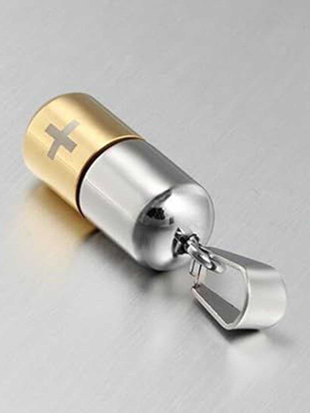 PASU FASHION Unisex Stainless Steel Spherical Shaped Cross Capsule Medicine Pill Pendant