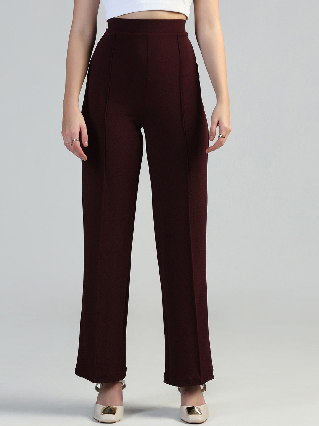 FLY STITCH Women High-Rise Pleated Formal Trousers