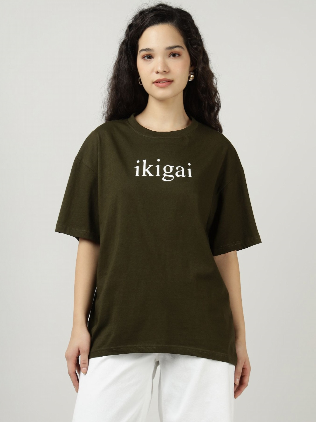 Sands of India ikigai Typography Printed Round Neck Oversized Cotton T-shirt